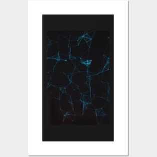 Abstract Blue Lines Resembling Star Constellation on Black Background Posters and Art